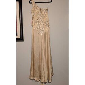 Sue Wong Nocturne Champagne One-Shoulder Beaded Formal Gown NWT Size 6